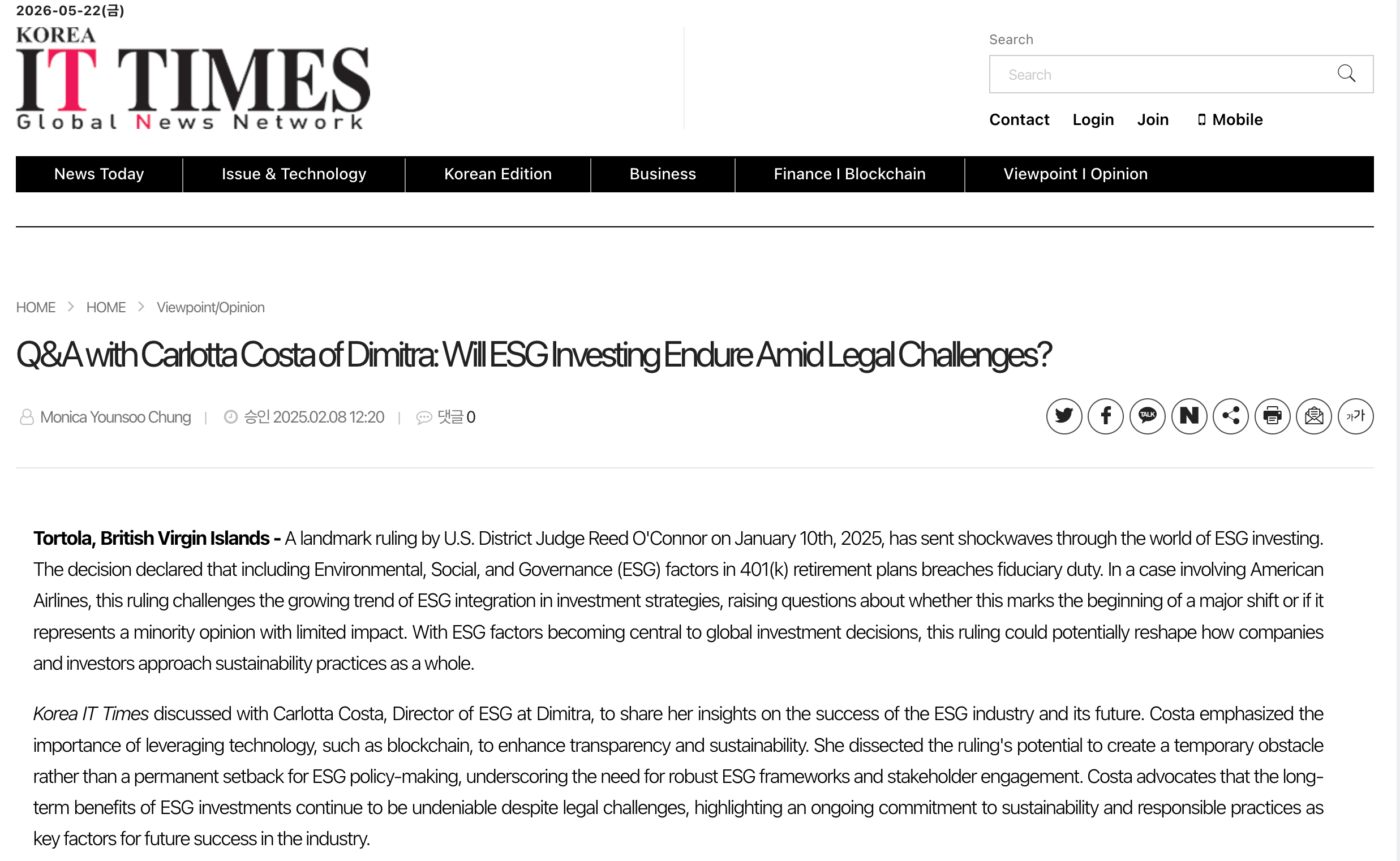 Dimitra in the Press: ESG Coverage